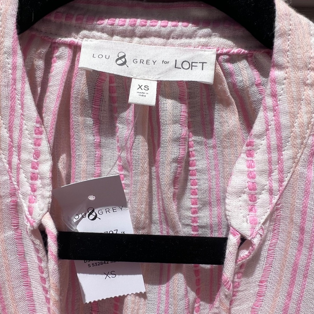 Lou & Grey for LOFT Pink Striped Tassel Surplice Blouse XS New - Picture 3 of 5